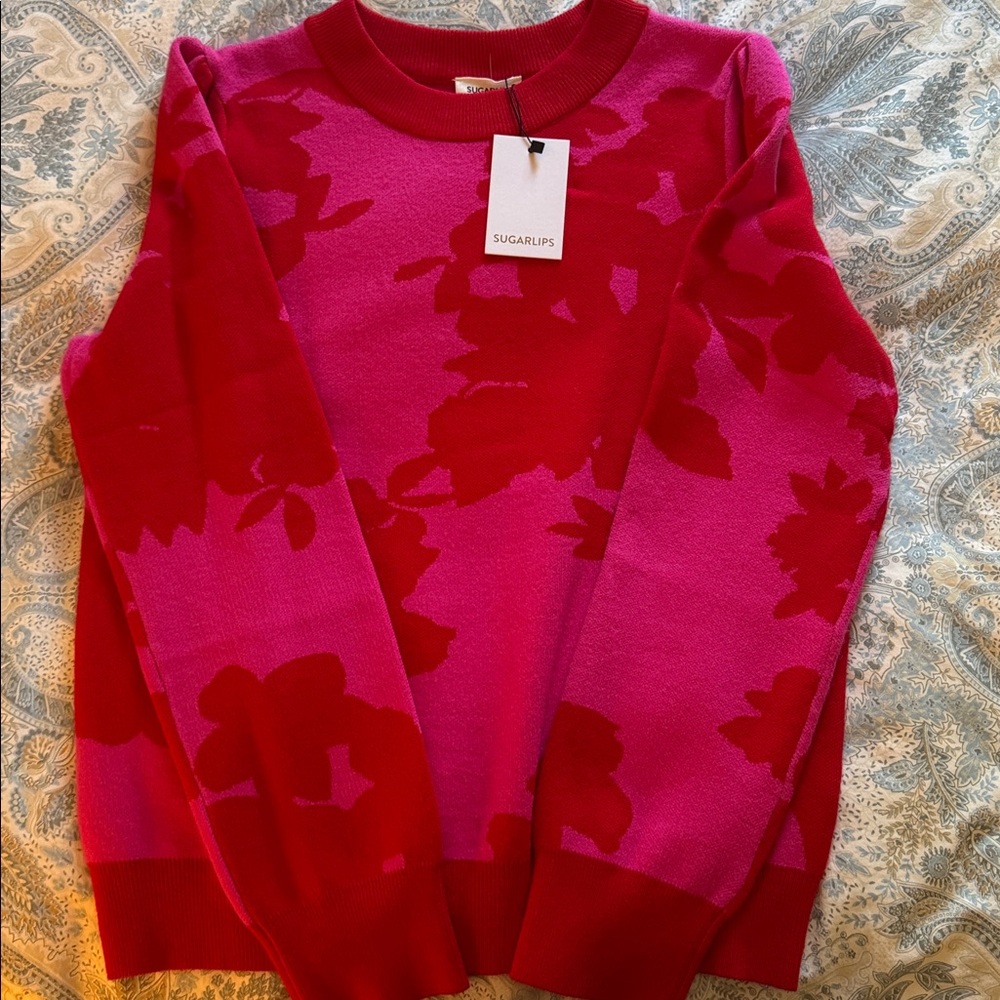 Sugarlips Vibrant Pink and Red Floral Knit